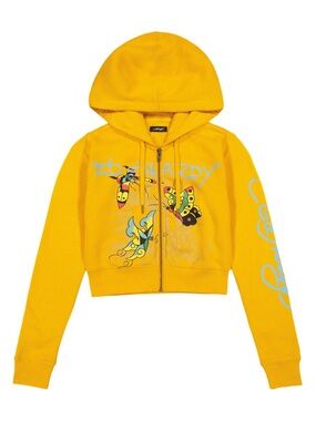 Ed Hardy Yellow Hooded Zip-Up Jacket with Butterfly Graphics